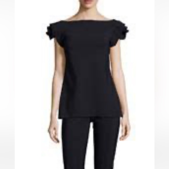CHIARA BONI LA PETITE ROBE
Black Rosette Rose Flower Sleeve Shoulder Tunic Top - Picture 12 of 12